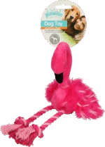 Plyšová hračka pro psy plameňák s pískátkem a provazovými nohami, růžová, cca 38 x 20 x 10 cm – Pawise Flamingo L