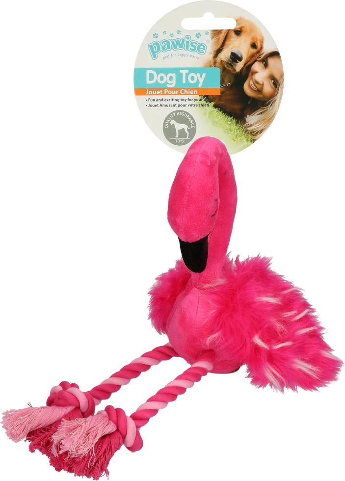 PAWI15024.png Plyšová hračka pro psy plameňák s pískátkem a provazovými nohami, růžová, cca 38 x 20 x 10 cm – Pawise Flamingo L - Obrázek 1