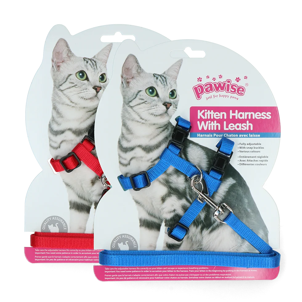 Postroj pro kočky s vodítkem, velikost S, různé barvy: červená nebo modrá – Pawise Kitten Harness With Leash - Obrázek 1