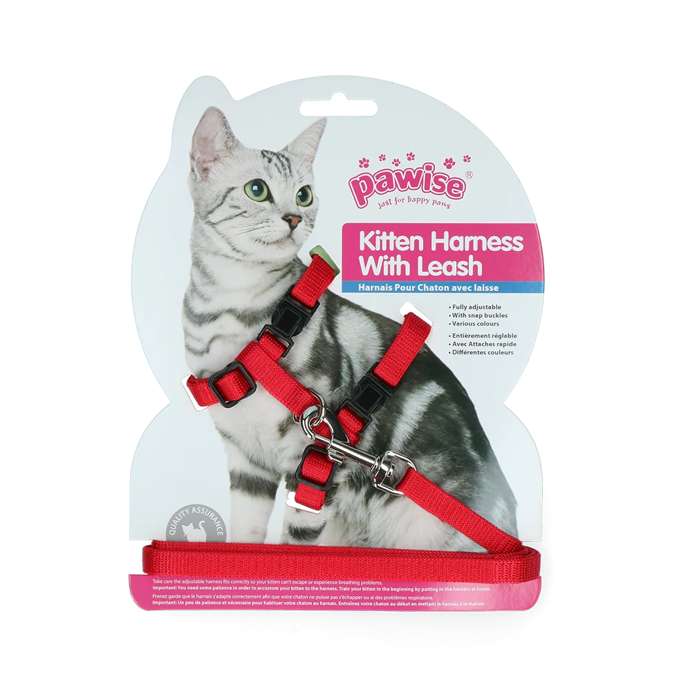 Postroj pro kočky s vodítkem, velikost S, různé barvy: červená nebo modrá – Pawise Kitten Harness With Leash - Obrázek 2