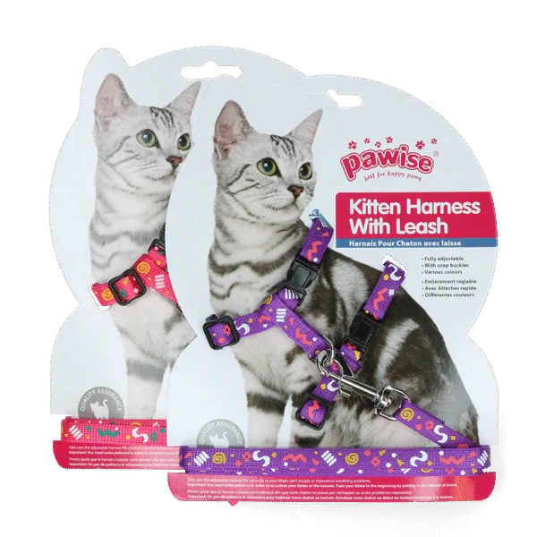 Postroj pro kočky s vodítkem S, růžová nebo fialová varianta – Pawise Kitten Harness With Leash