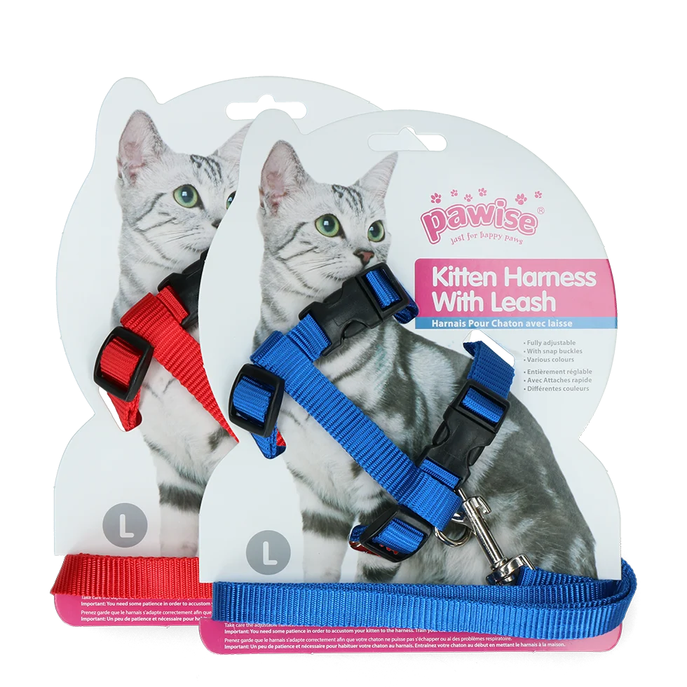 Postroj pro kočky s vodítkem, velikost L, různé barvy: červená nebo modrá – Pawise Kitten Harness With Leash - Obrázek 1