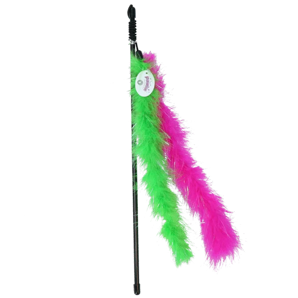 Kočičí udice s třpytivými peříčky, tyčka 45 cm – Pawise Cat Glitter Teaser
