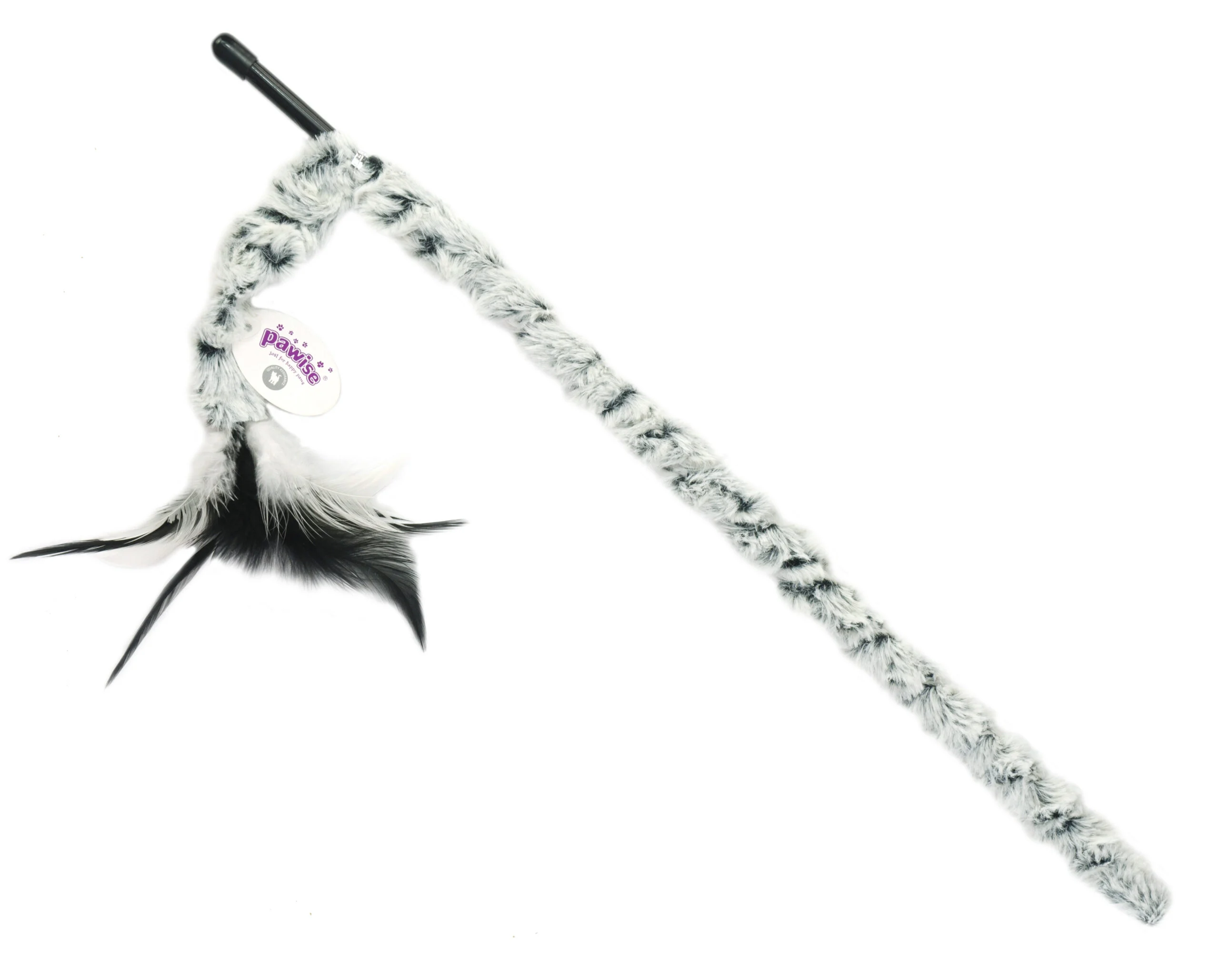 Udice pro kočky s plyšovým ocáskem a peříčky, prut 46 cm – Pawise Cat Teaser Plush Tail - Obrázek 1