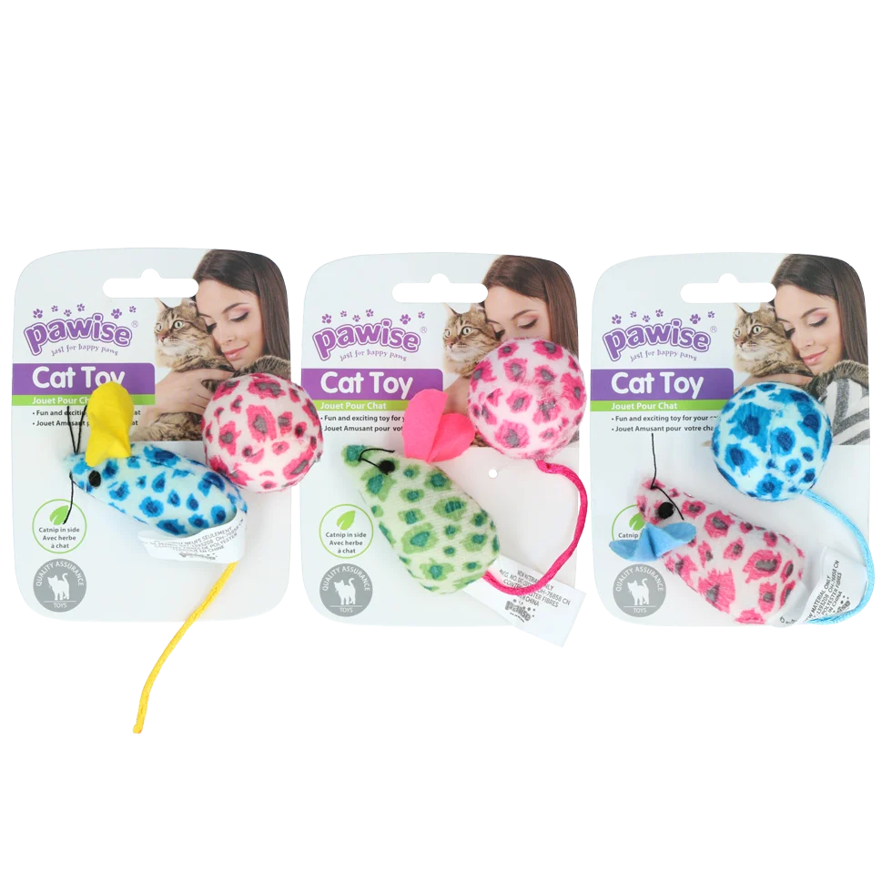 Sada hraček pro kočky s myškou a míčkem, šanta kočičí, 2 kusy – Pawise Cat Toy - Mice & Ball - Obrázek 1