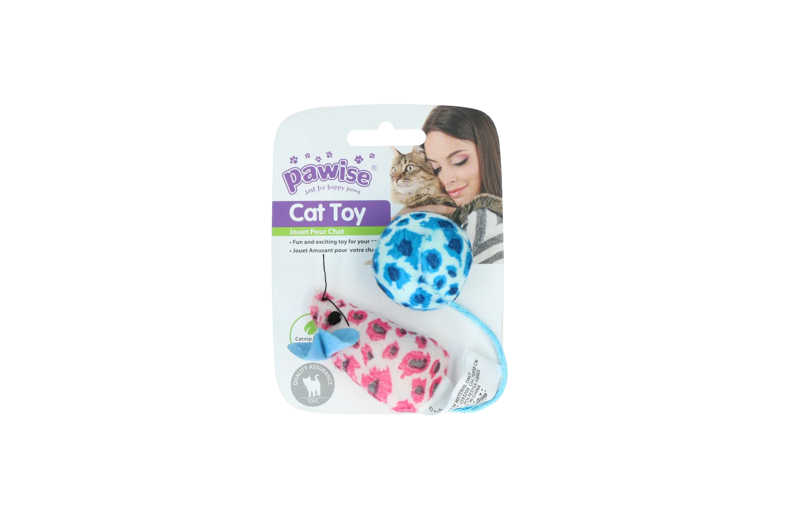 Sada hraček pro kočky s myškou a míčkem, šanta kočičí, 2 kusy – Pawise Cat Toy - Mice & Ball - Obrázek 3