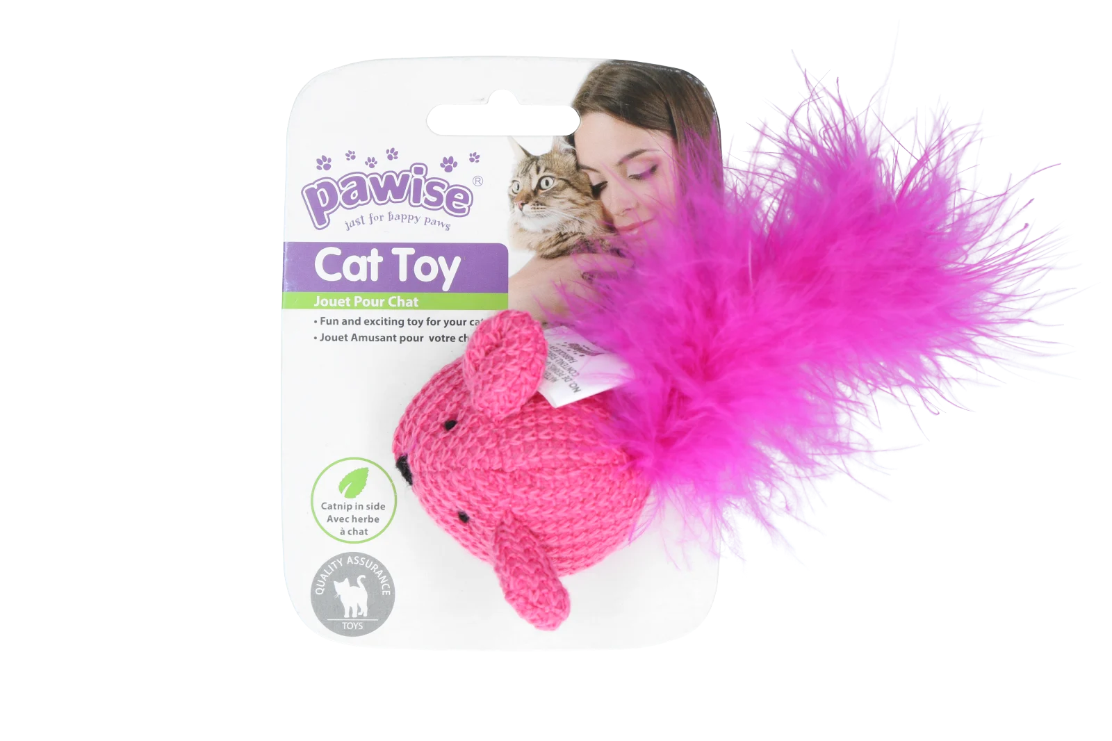 Hračka pro kočky ve tvaru myšky se šantou kočičí a peříčky, 14 cm – Pawise Cat Toy Wool Mouse - Obrázek 3