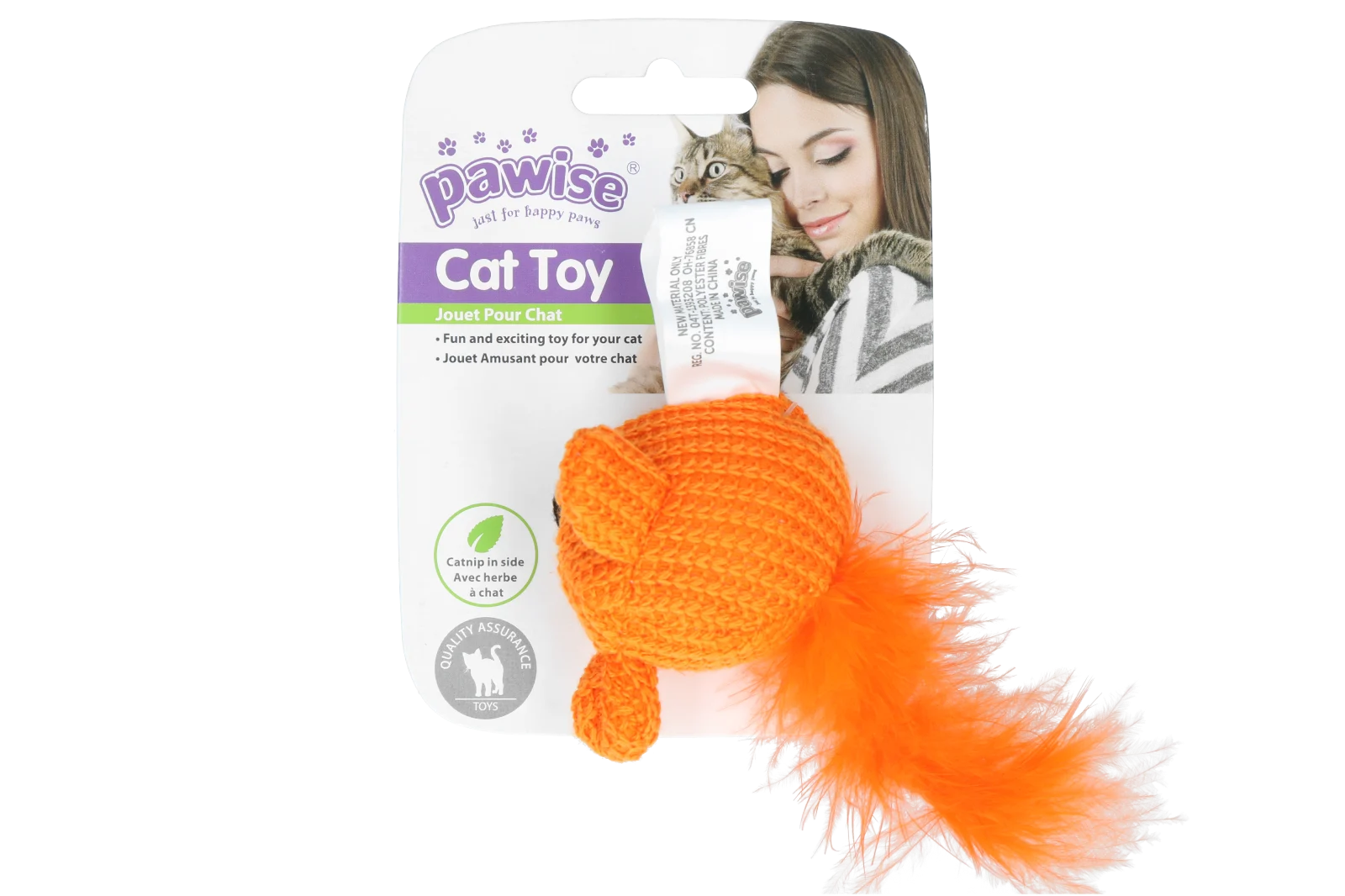 Hračka pro kočky ve tvaru myšky se šantou kočičí a peříčky, 14 cm – Pawise Cat Toy Wool Mouse - Obrázek 2
