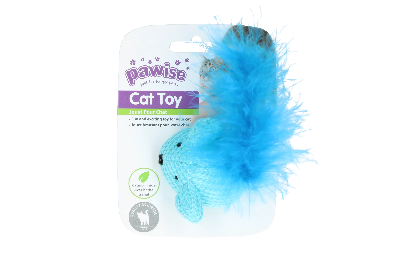 Hračka pro kočky ve tvaru myšky se šantou kočičí a peříčky, 14 cm – Pawise Cat Toy Wool Mouse - Obrázek 4