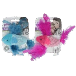 Hračka pro kočky ve tvaru ryby se šantou kočičí a peříčky – Pawise 100% Catnip Toy Vis