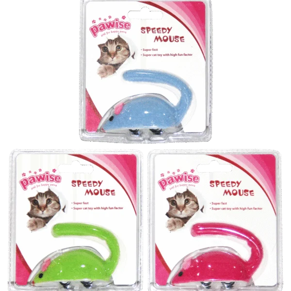 Fleecová hračka pro kočky ve tvaru myši se zpětným navíjením, 9 cm – Pawise Speedy Mouse