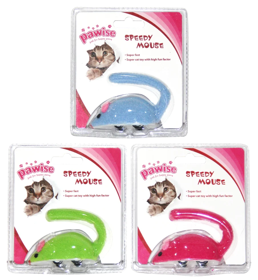 Fleecová hračka pro kočky ve tvaru myši se zpětným navíjením, 9 cm – Pawise Speedy Mouse - Obrázek 1