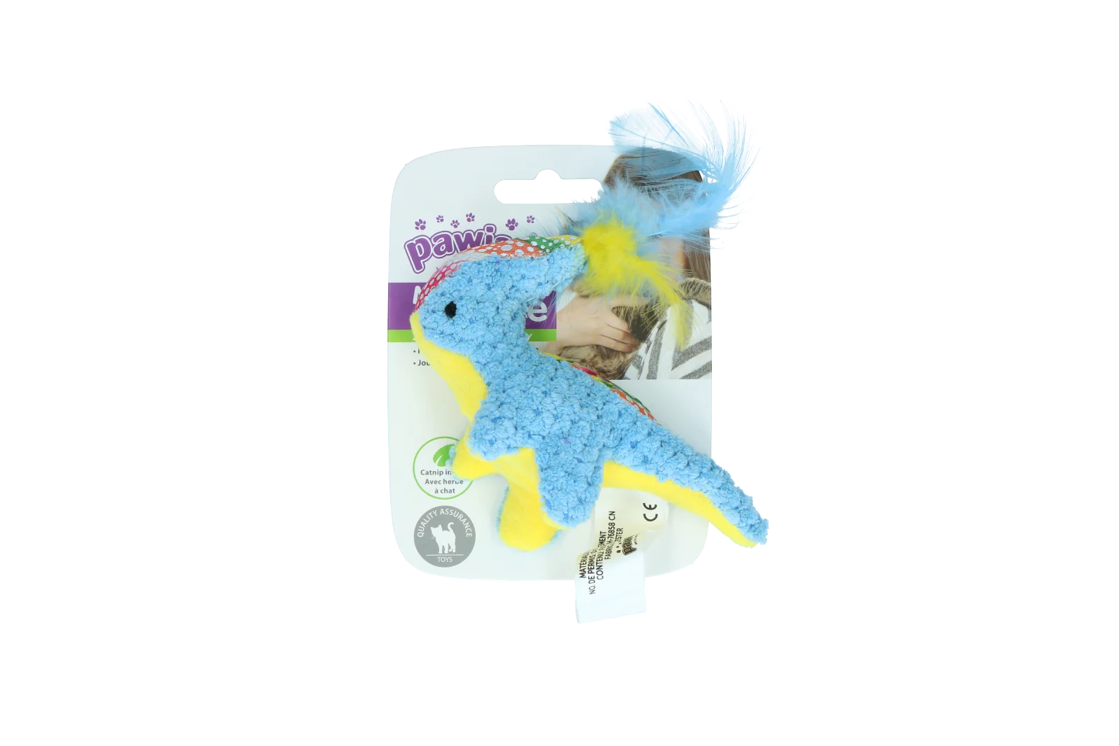 Plyšová hračka pro kočky se šantou kočičí a pírky, 12 x 12 cm – Pawise meow meow life Dinosaurus - Obrázek 4