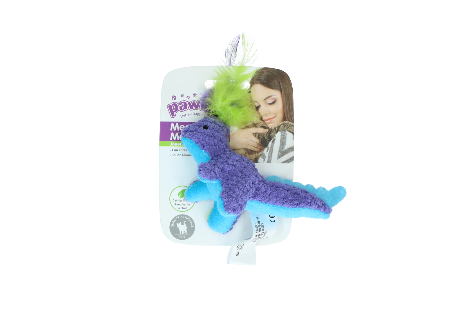 Plyšová hračka pro kočky se šantou kočičí a pírky, 12 x 12 cm – Pawise meow meow life Dinosaurus - Obrázek 2