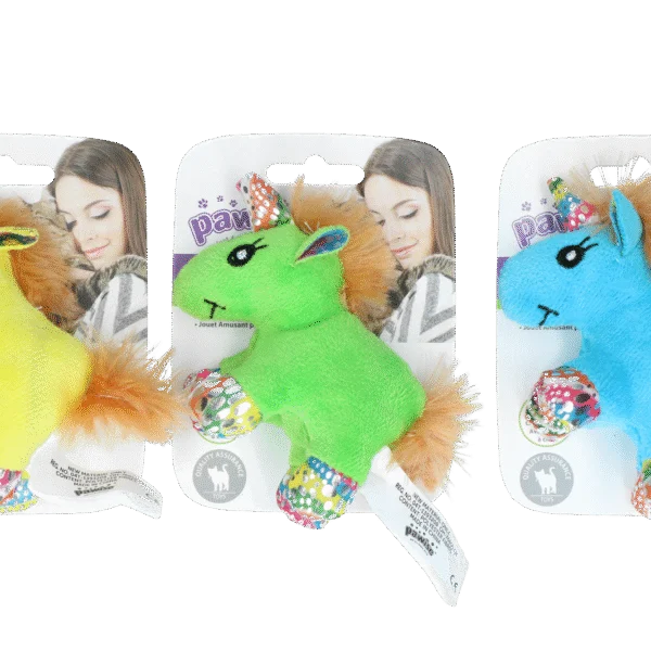 Plyšová hračka pro kočky se šantou kočičí a peříčky, 12 x 8 cm – Pawise meow meow life Unicorn