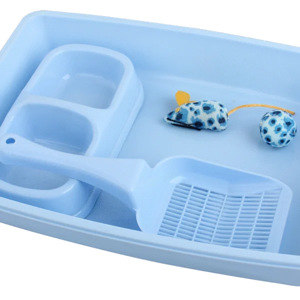 Startovací sada pro kotě s kočičí toaletou a miskou na krmivo, modrá – Pawise Kitten Starter Set