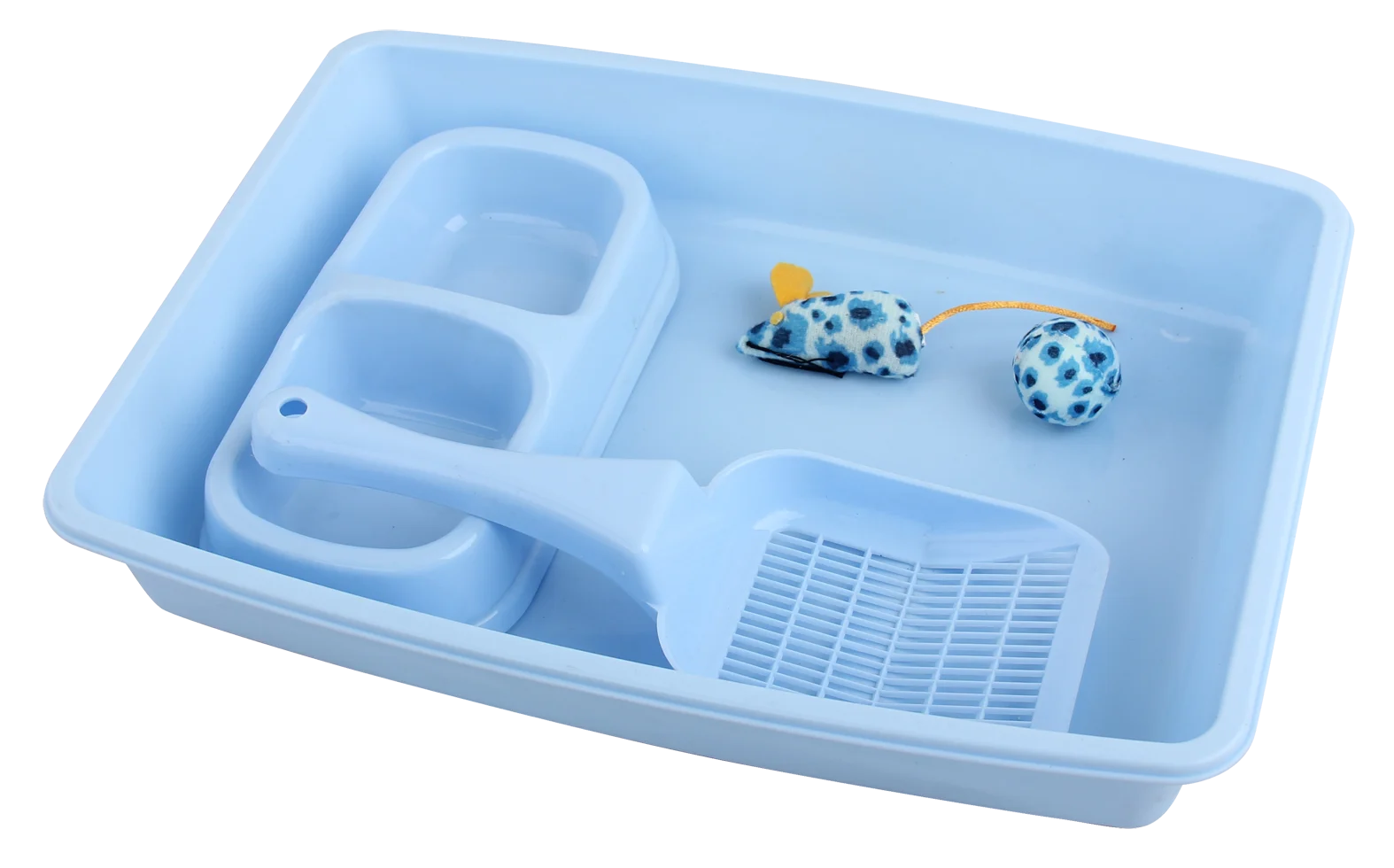 Startovací sada pro kotě s kočičí toaletou a miskou na krmivo, modrá – Pawise Kitten Starter Set - Obrázek 1