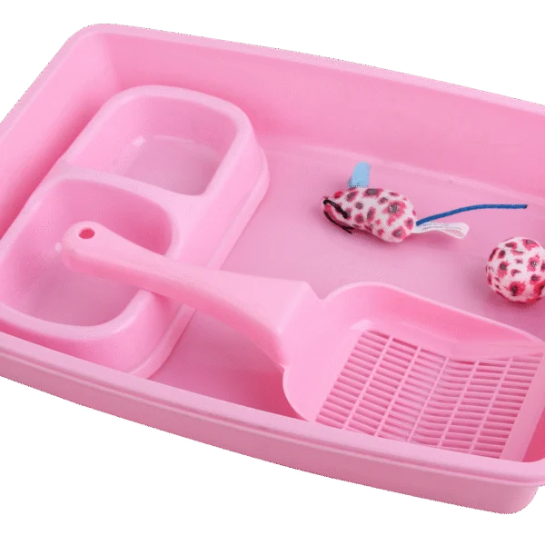 Startovací sada pro kotě s kočičí toaletou a miskou na krmivo, růžová – Pawise Kitten Starter Set