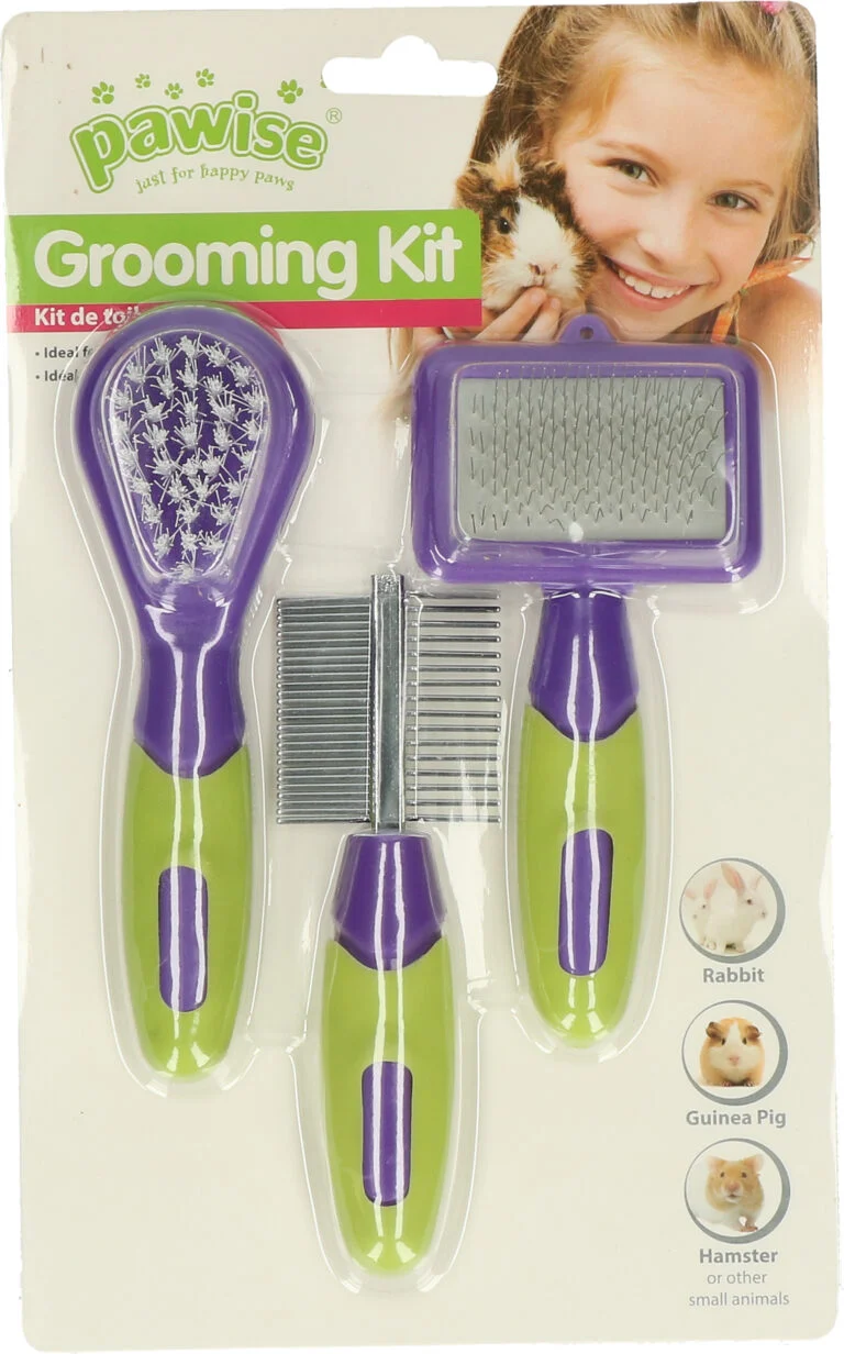 Sada na péči o králíky a hlodavce se 3 kartáčky o délce 12 až 13 cm – Pawise Grooming Kit Rodents & Rabbits