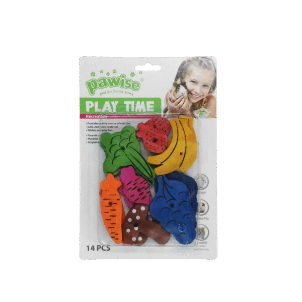 Dřevěná hračka na okusování, 18 kusů – Pawise Play Time Small Pet Fruit & Veggie mix