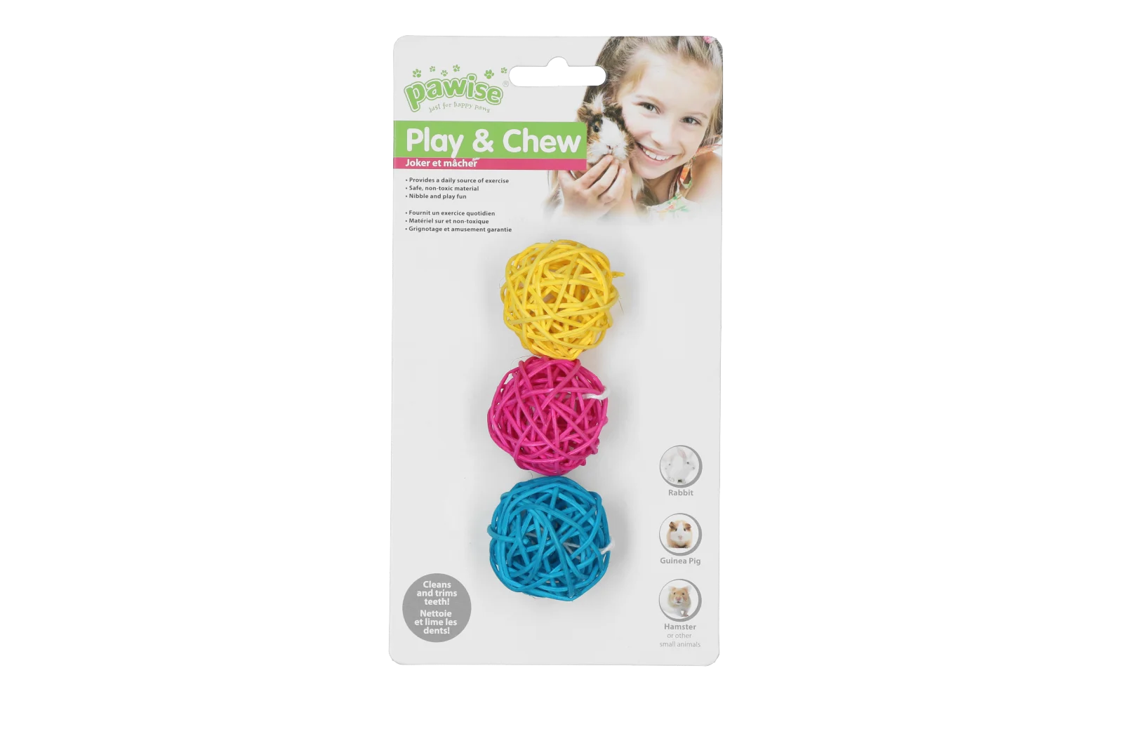 Hlodací míček pro králíky a hlodavce, barevný – Pawise Play & Chew Balls - Obrázek 1