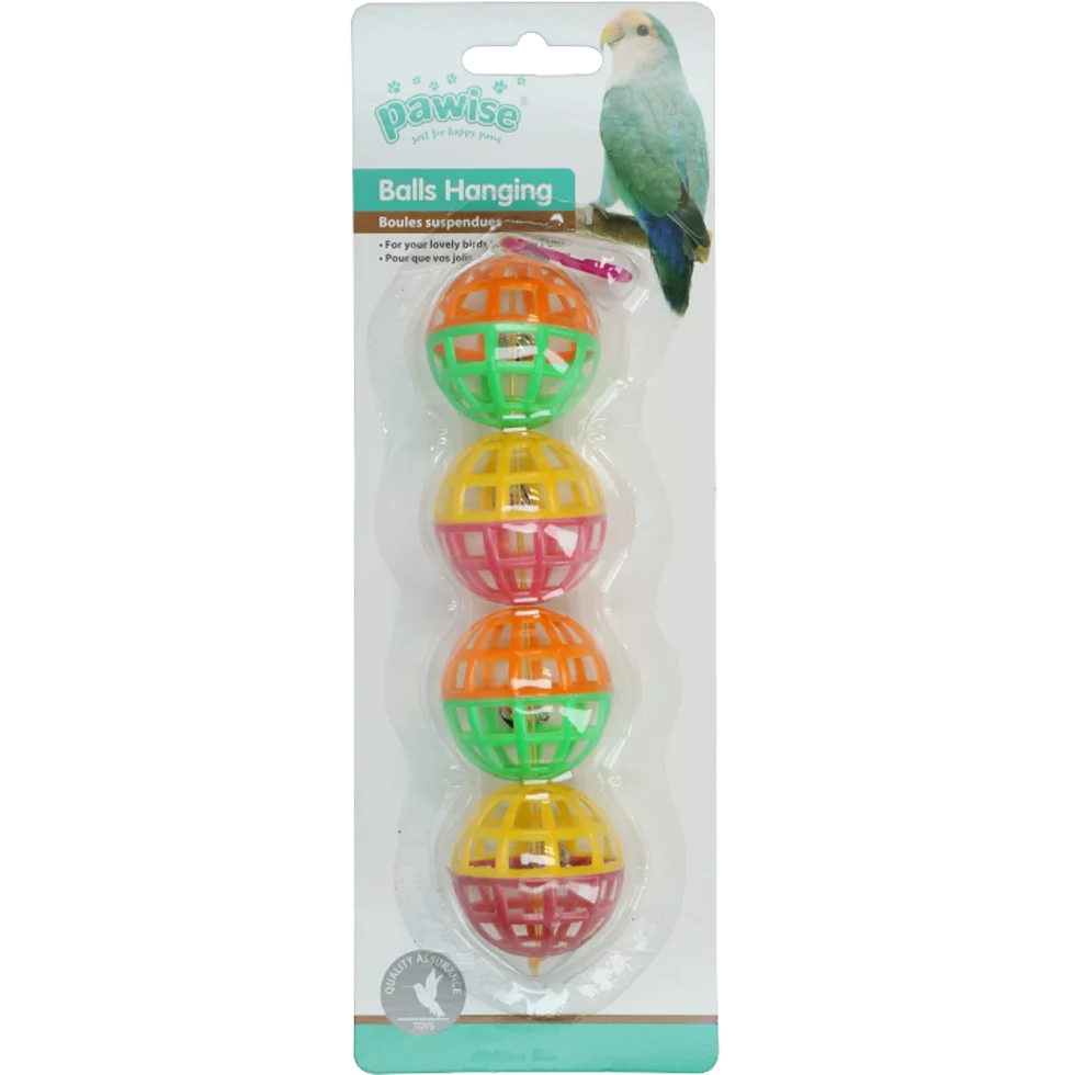 Míčky na hraní pro ptáky se zvonečky, 4 ks, 16 cm – Pawise Balls Hanging - Obrázek 1
