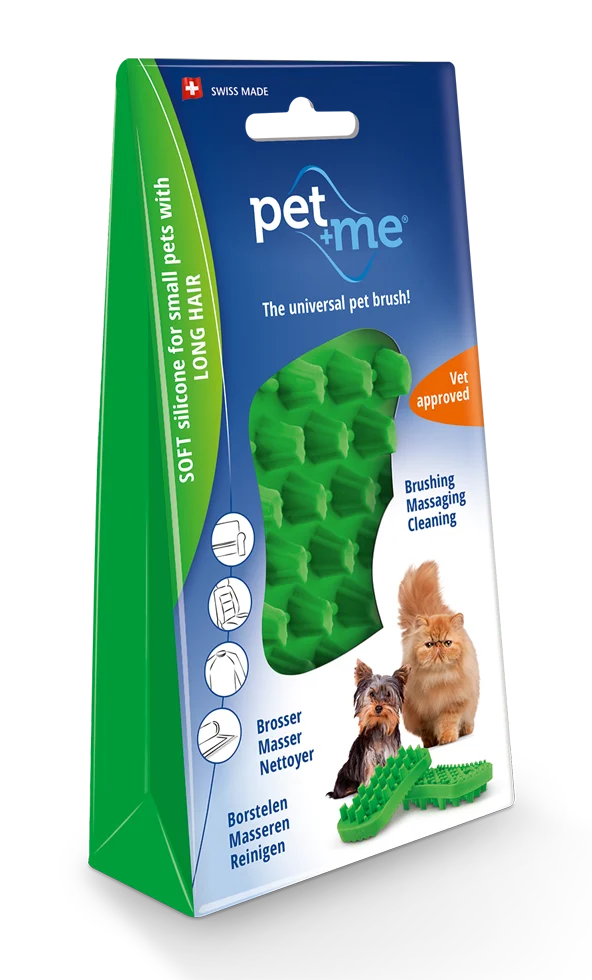 Silikonový kartáč pro dlouhosrsté kočky, zelený – Pet + Me Cat Hair Brush - Obrázek 1