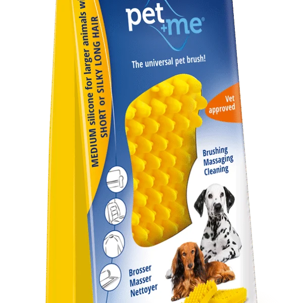 Silikonový kartáč pro psy s krátkou srstí, žlutý – Pet + Me
