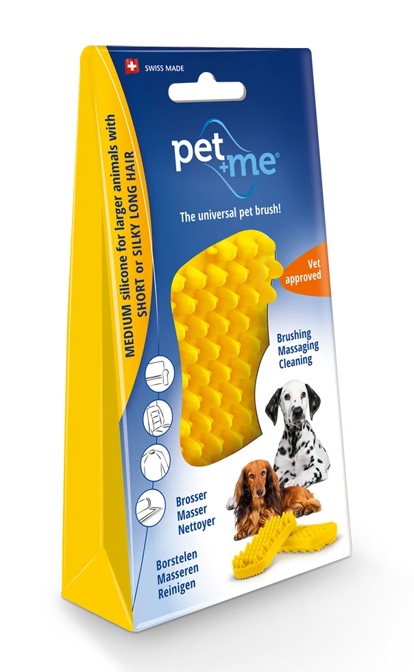 Silikonový kartáč pro psy s krátkou srstí, žlutý – Pet + Me - Obrázek 1
