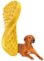 Silikonový kartáč pro psy s krátkou srstí, žlutý – Pet + Me - Obrázek 4