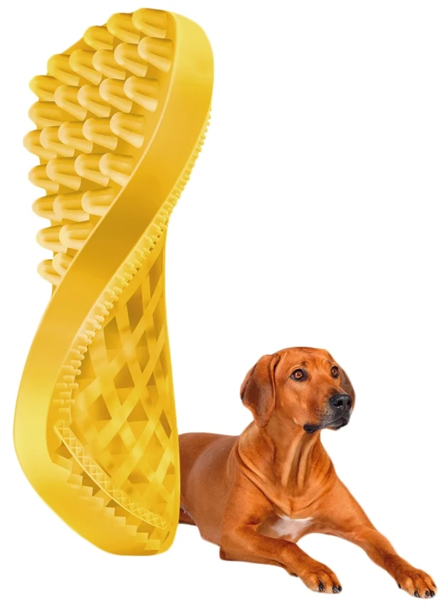 Silikonový kartáč pro psy s krátkou srstí, žlutý – Pet + Me - Obrázek 4