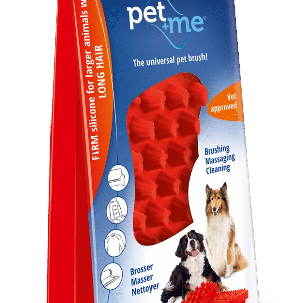 Silikonový kartáč pro psy s dlouhou srstí, červený – Pet + Me