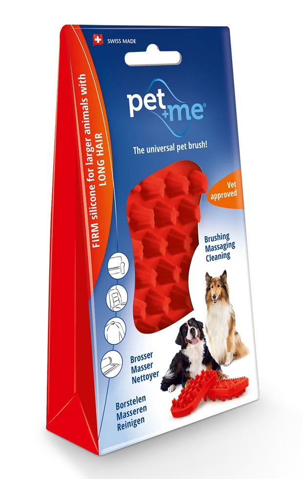Silikonový kartáč pro psy s dlouhou srstí, červený – Pet + Me - Obrázek 1