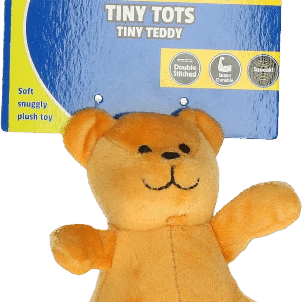 Plyšová hračka pro psy s pískátkem, hnědá, přibližně 10 cm – Petsport Tiny Tots Teddy