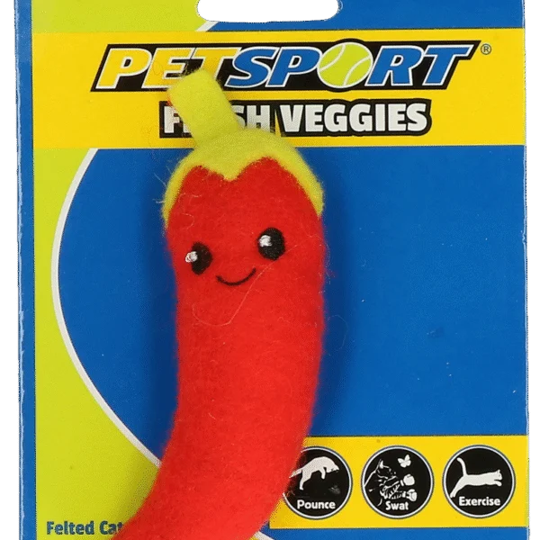 Hračka pro kočky ve tvaru chilli papričky s kočičí mátou a fleecem – Petsport Fresh Veggies