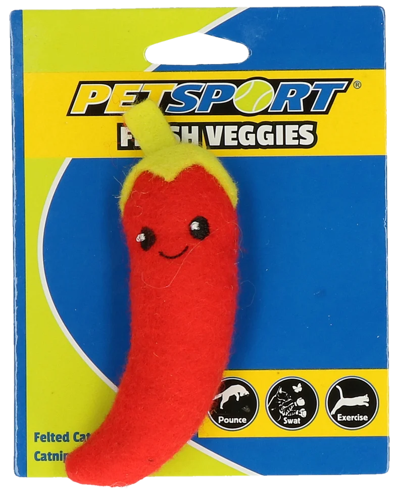 PETS70130P.png Hračka pro kočky ve tvaru chilli papričky s kočičí mátou a fleecem – Petsport Fresh Veggies - Obrázek 1
