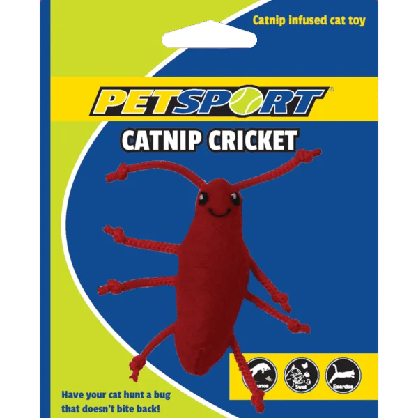 Hračka cvrček s catnipem a fleecem, tělo 7 cm, červený – Petsport Catnip Cricket