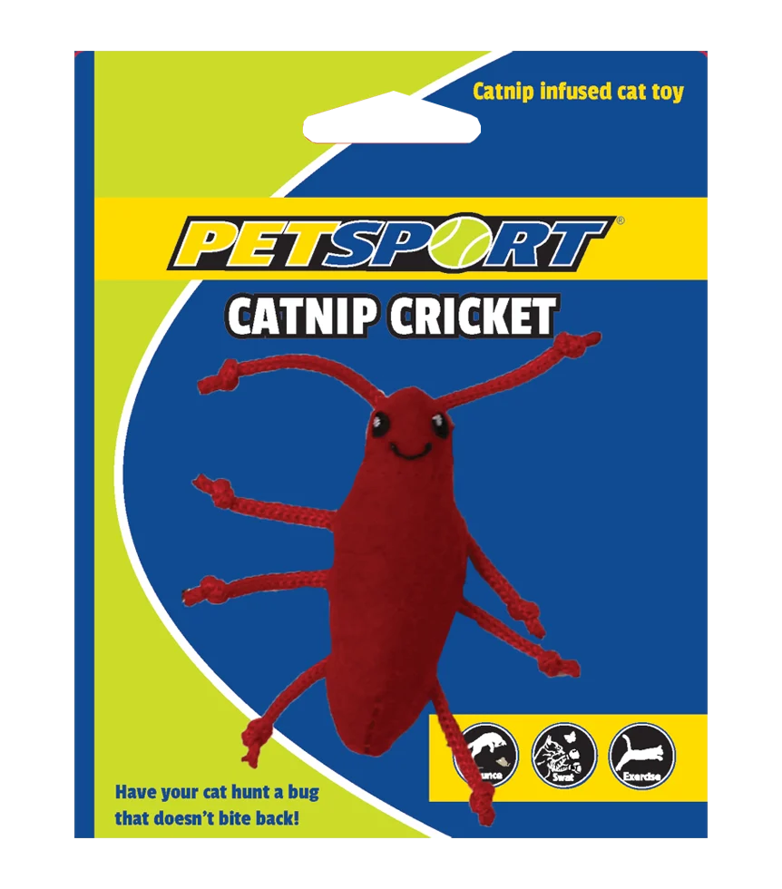 Hračka cvrček s catnipem a fleecem, tělo 7 cm, červený – Petsport Catnip Cricket - Obrázek 1
