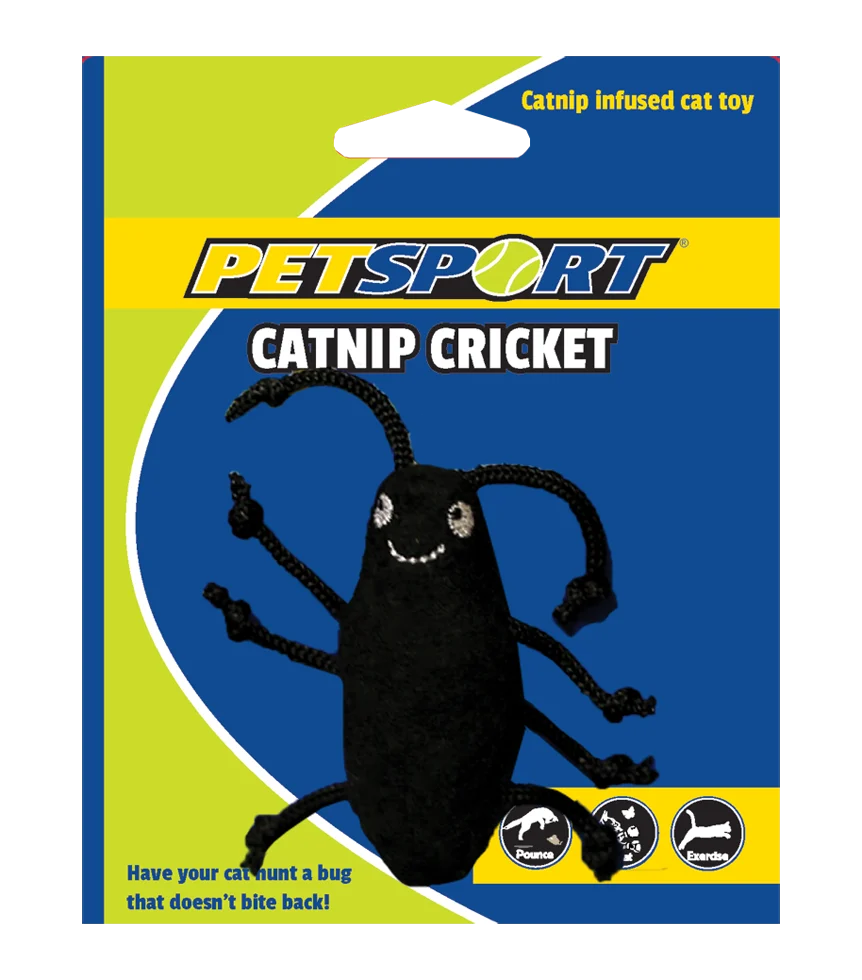 Hračka pro kočky ve tvaru cvrčka se šantou kočičí a fleecem, tělo 7 cm, černá – Petsport Catnip Cricket - Obrázek 1