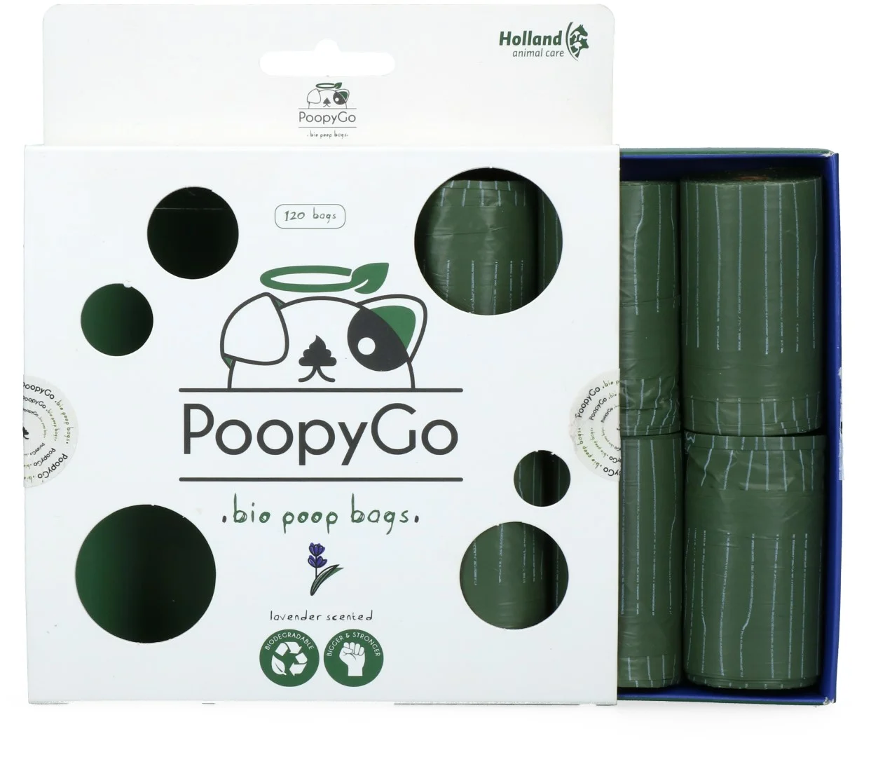 Biologicky rozložitelné sáčky na psí exkrementy s vůní levandule, 120 kusů – PoopyGo Eco friendly - Obrázek 3