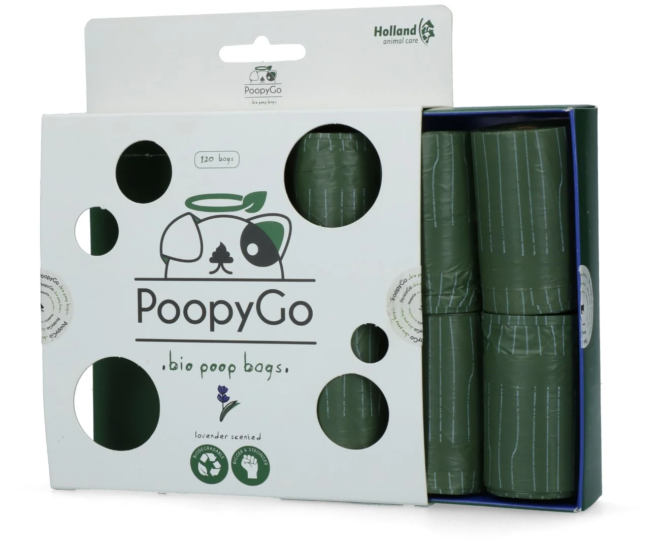 Biologicky rozložitelné sáčky na psí exkrementy s vůní levandule, 120 kusů – PoopyGo Eco friendly - Obrázek 4