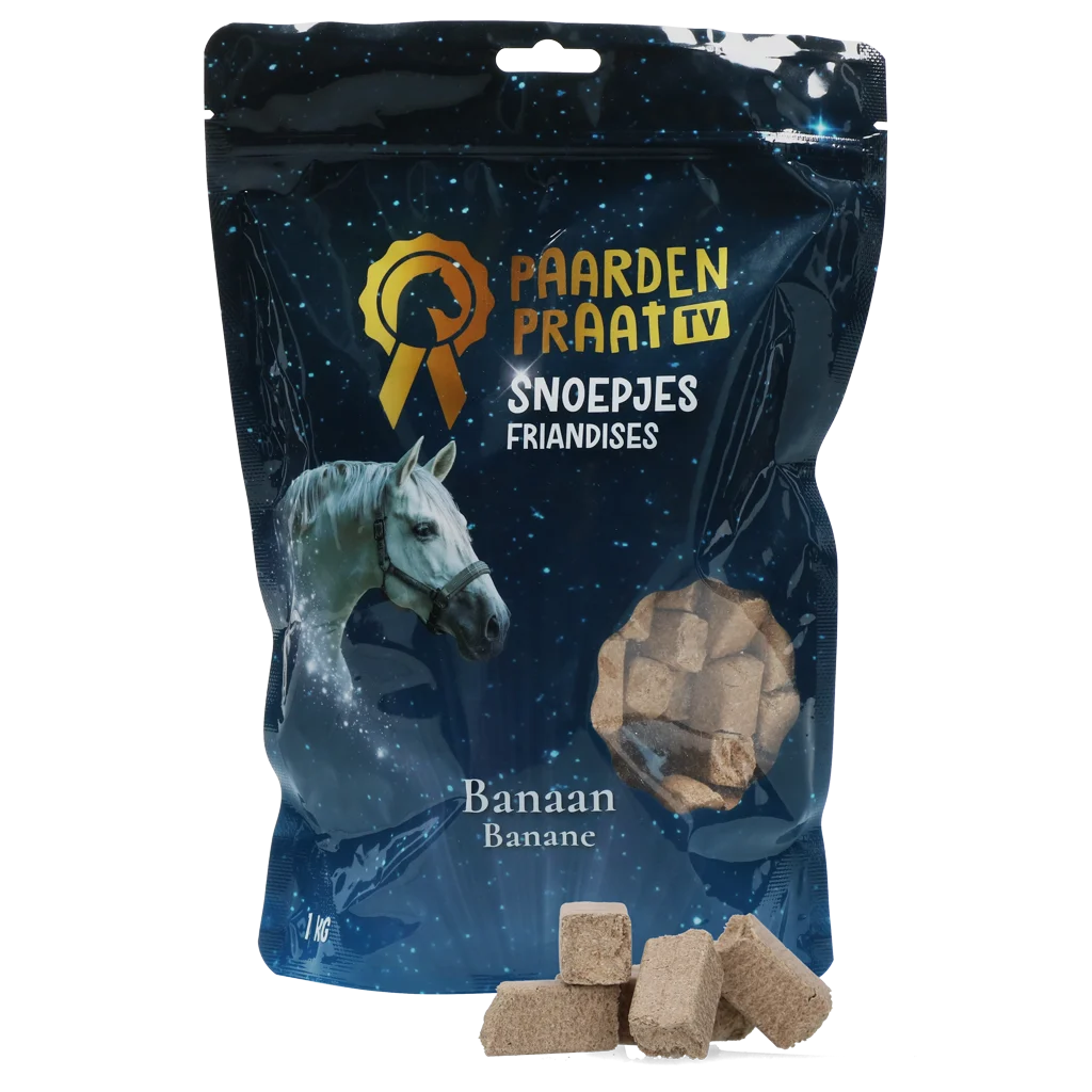 PRAA0013.png Pamlsky pro koně s banánem, 1 kg – Paardenpraat TV - Obrázek 1