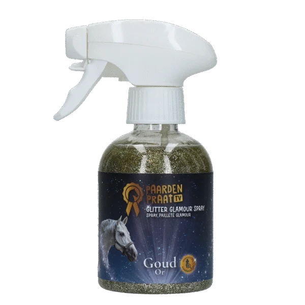 Třpytivý sprej pro koně, zlatý, 250 ml – Paardenpraat TV Glitter Glamour Spray