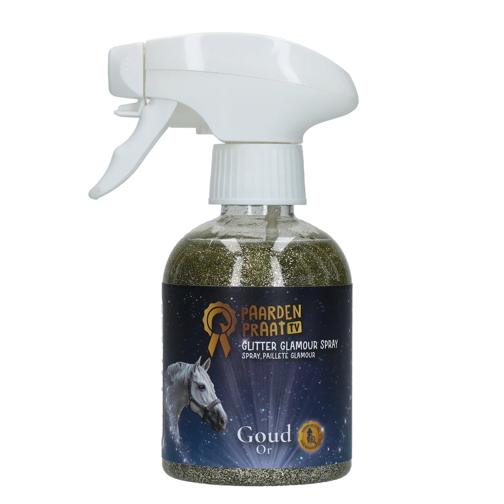 Třpytivý sprej pro koně, zlatý, 250 ml – Paardenpraat TV Glitter Glamour Spray - Obrázek 1