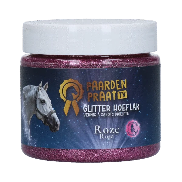 Třpytivý lak na kopyta na vodní bázi, růžový – Paardenpraat TV Glitter Hoeflak