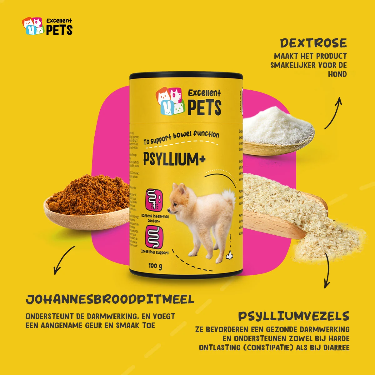 Psylliová vláknina pro psy v prášku, 100 g – Excellent Pets Dog Psyllium+ - Obrázek 5