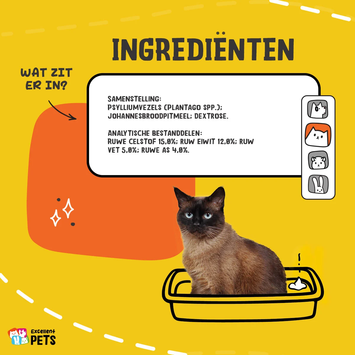 Psylliový prášek pro kočky s karobovou moučkou, 100 g – Excellent Pets Cat Psyllium+ - Obrázek 4