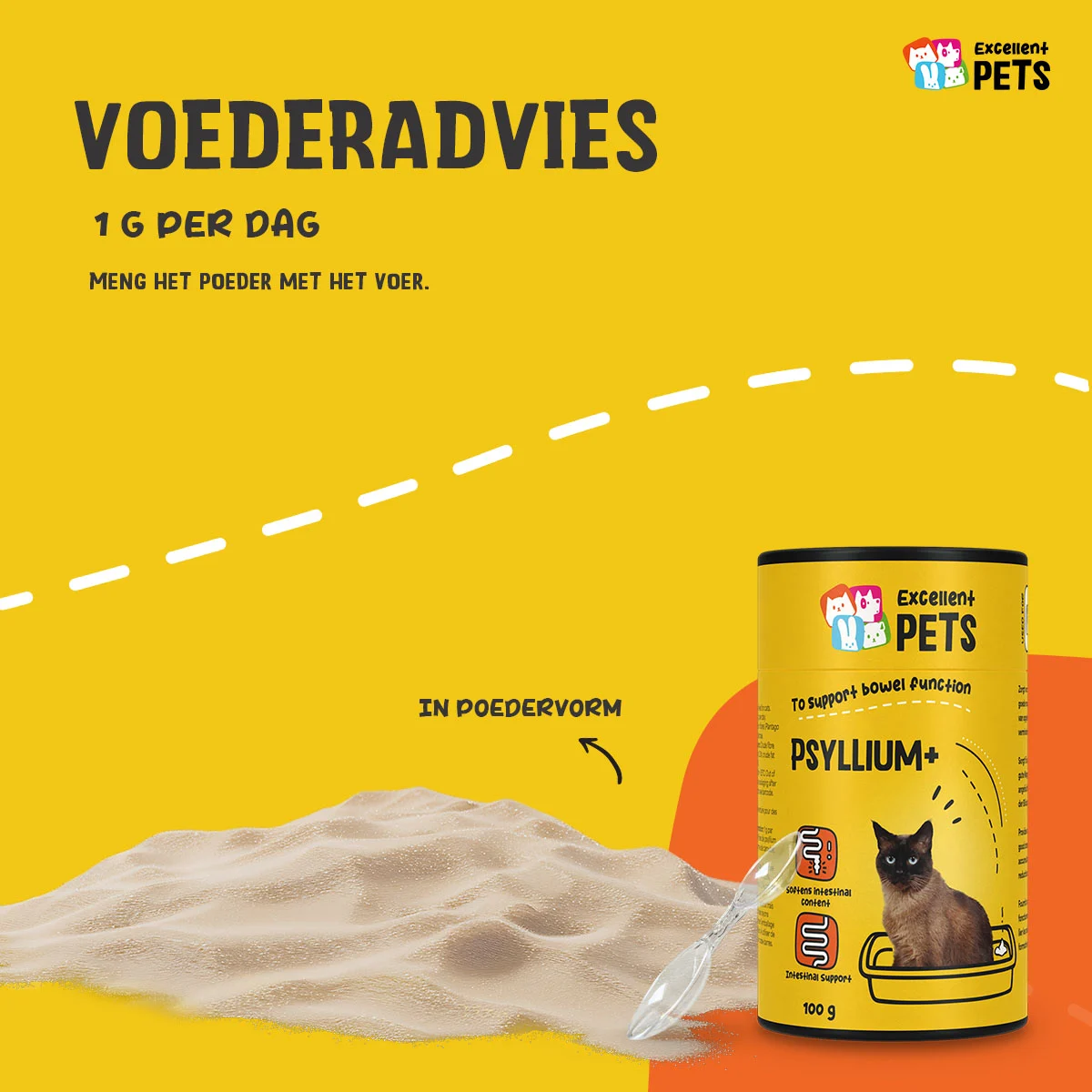 Psylliový prášek pro kočky s karobovou moučkou, 100 g – Excellent Pets Cat Psyllium+ - Obrázek 2