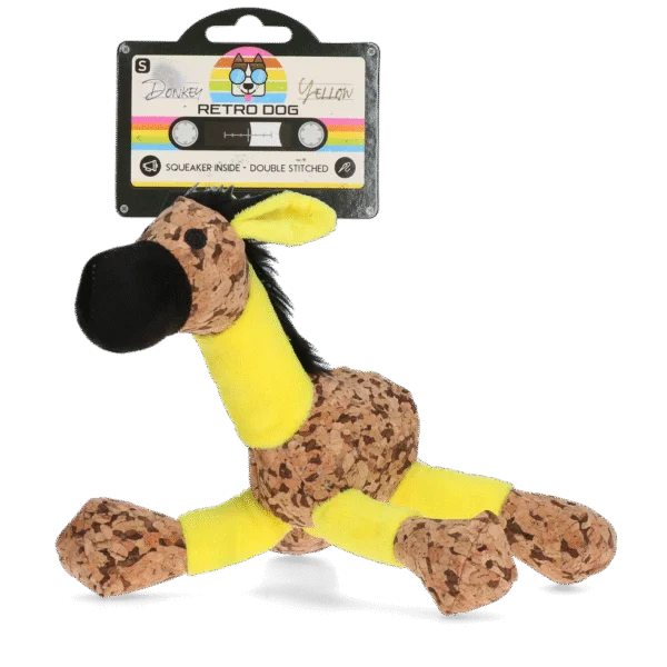 Plyšový oslík pro psy s pískátkem, žlutý S – Retro Dog Donkey