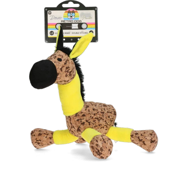 Psí plyšová hračka Osel s pískátkem, žlutá M – Retro Dog Donkey